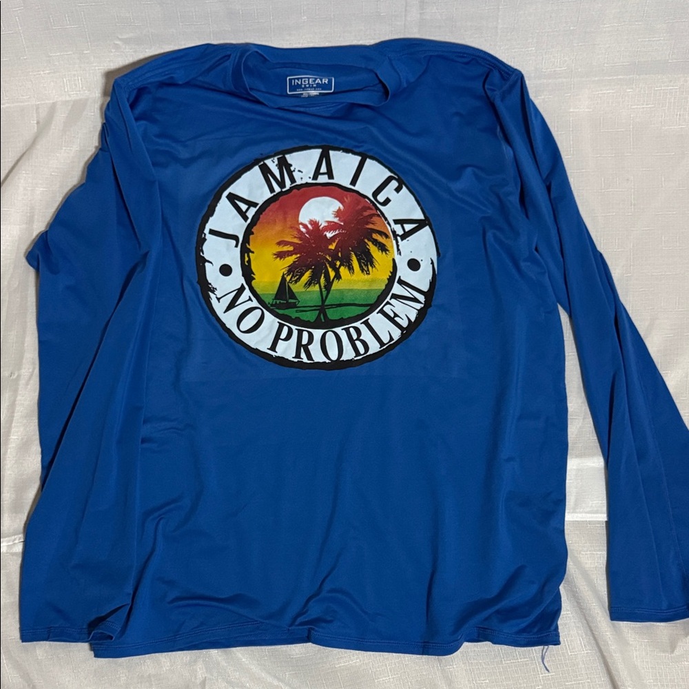 Blue Jamaica No Problem Long Sleeve Swim  Shirt